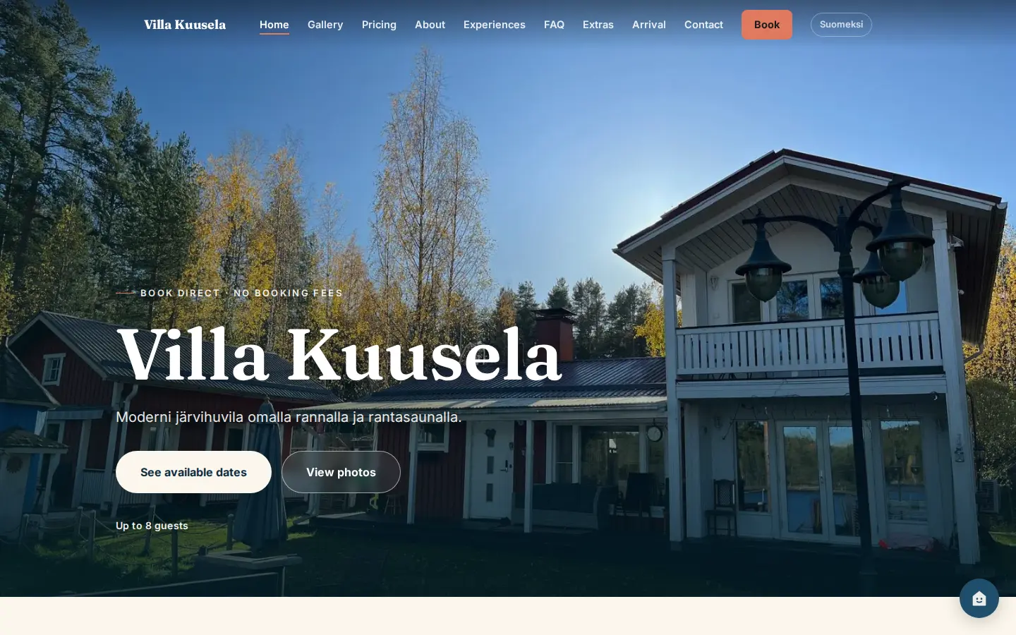 An example property’s own booking site in a browser