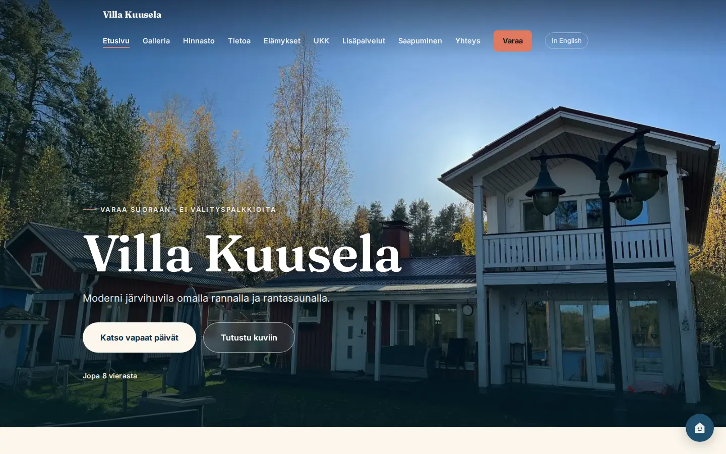 Esimerkkikohteen oma varaussivu selaimessa