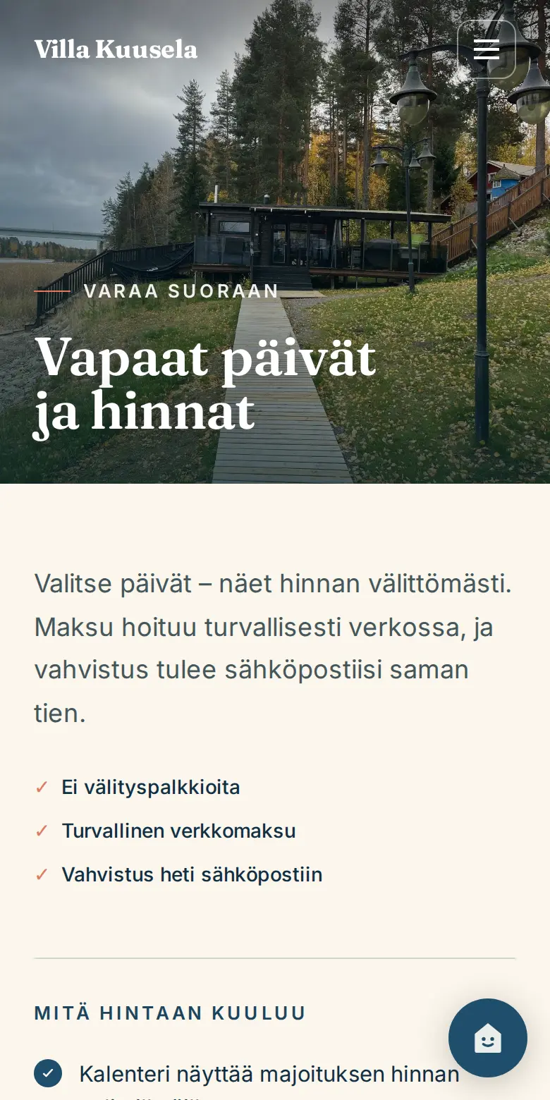 Varaus ja maksu puhelimessa — vieras maksaa suoraan sinulle